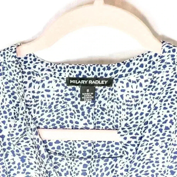 Hillary Radley Blue and White Geometric Print Size 8 Sleeveless Dress adjustable - Picture 3 of 7